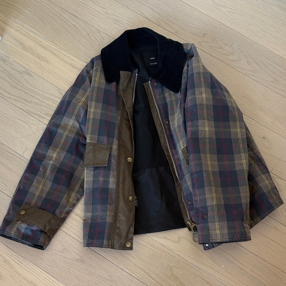 Mango Plaid Jacket with Black Corduroy Collar - Picture 1 of 3